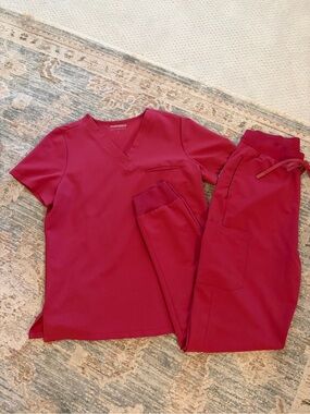 Mandala Raspberry Medical Scrub Top & Jogger Set